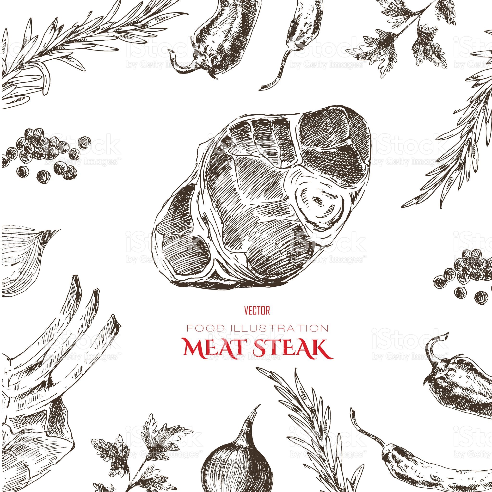 2048x2048 Vector Meat Steak Sketch Drawing Designer Templates. Food Hand - Steak Sketch
