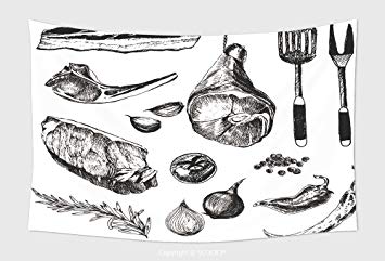 355x241 Home Decor Tapestry Wall Hanging Vector Meat Steak - Steak Sketch