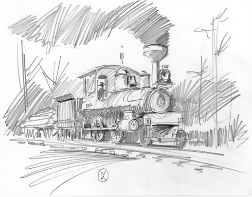 518x405 Historical Steam Engine Maurer Fine Art, Original Watercolor And - Steam Engine Sketch
