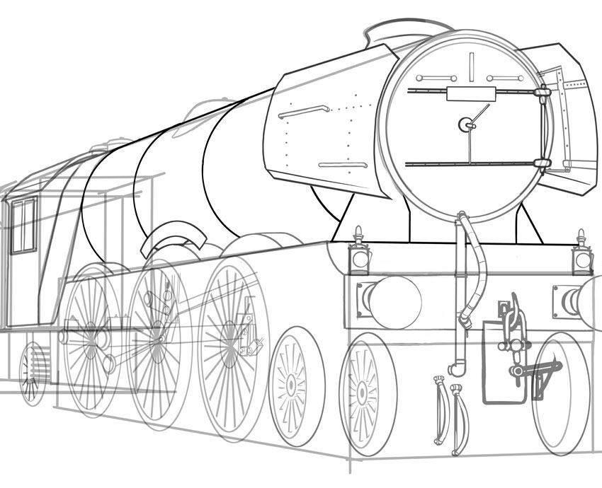 850x690 How To Draw A Classic Steam Locomotive From Scratch - Steam Engine Sketch