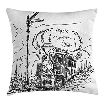 425x425 Ambesonne Steam Engine Throw Pillow Cushion Cover - Steam Engine Sketch