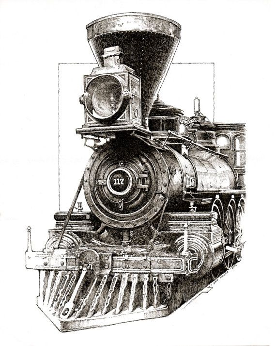 570x713 Pen And Ink Drawing Of Antique Steam Engine. Pen Drawings - Steam Locomotive Sketches