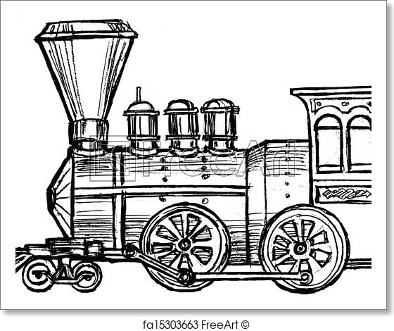 560x470 Free Art Print Of Vintage Steam Train. Hand Drawn, Sketch, Cartoon - Steam Train Sketch
