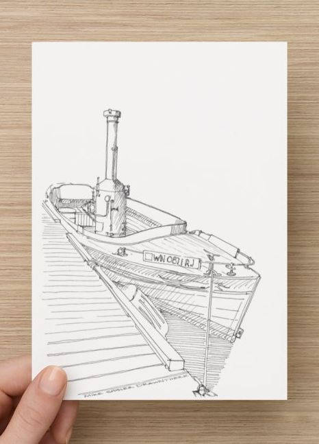 466x647 Ink Sketch Of Puffin Steam Boat In Seattle, Washington - Steamboat Sketch