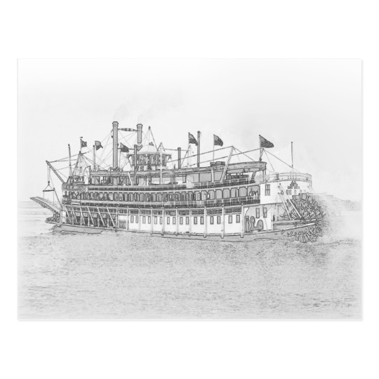 540x540 New Orleans Steamboat Black Amp White Sketch Postcard - Steamboat Sketch