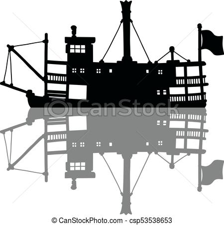 450x453 The Silhouette Of A Vintage Steamboat. Hand Drawing Of A Black - Steamboat Sketch