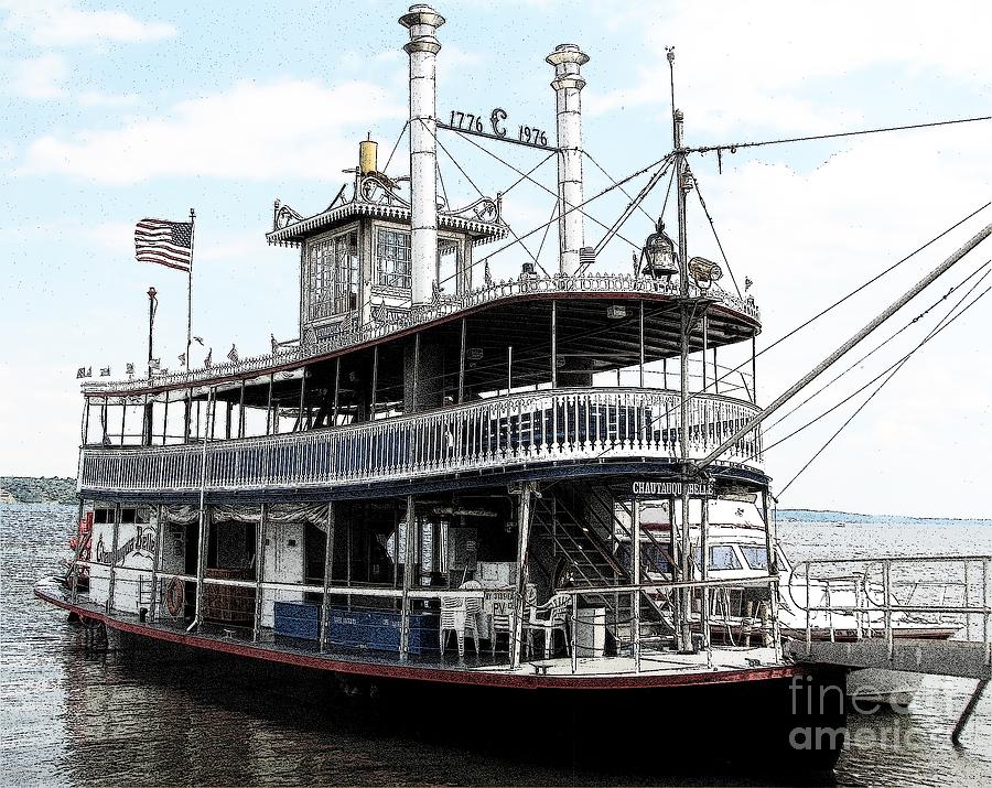 900x715 Chautauqua Belle Steamboat With Ink Sketch Effect Photograph By - Steamboat Sketch