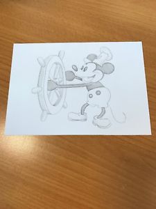 225x300 Retro Vintage Disney Steamboat Willie Mickey Mouse Drawing Sketch - Steamboat Willie Sketch