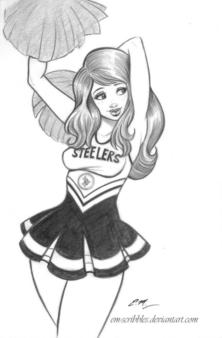 726x1101 Cheerleader Commission By Em Scribbles - Steelers Sketch