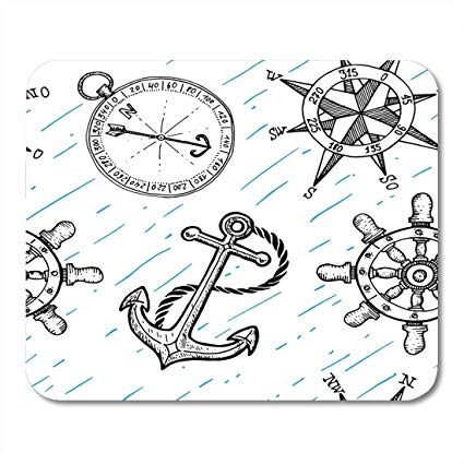 425x425 Boszina Mouse Pads Boat Sketch Sea Items Anchor - Steering Wheel Sketch