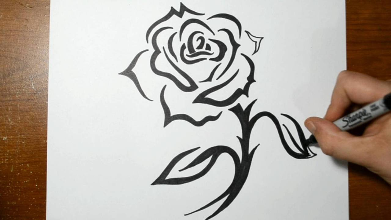 1280x720 How To Draw A Tribal Rose With A Stem Design - Stem Sketch