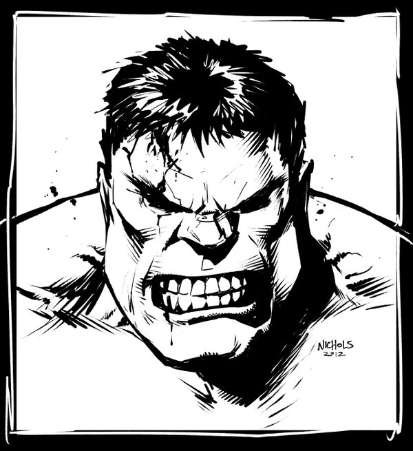 600x655 Hulk Sketch By Flowcoma - Stencil Sketch