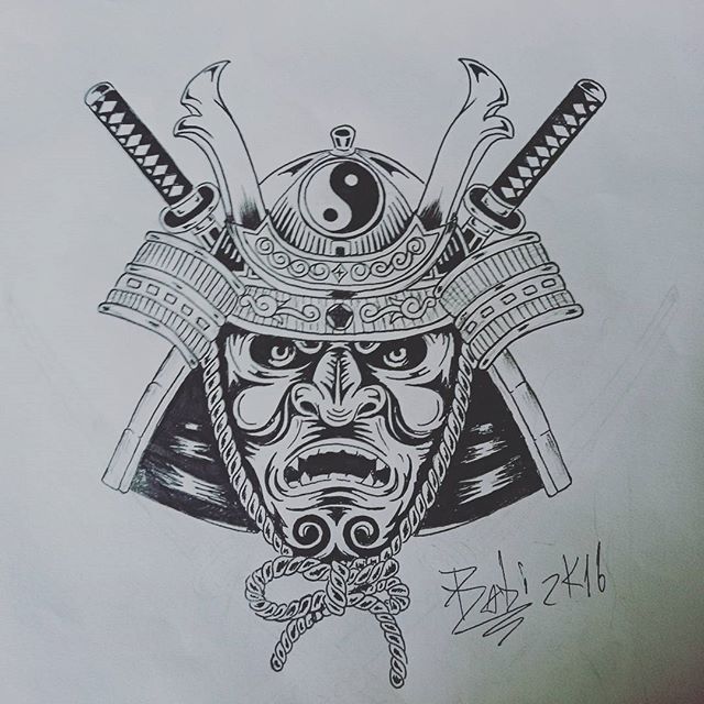 640x640 Samurai Mask...tattoo Stencil - Stencil Sketch