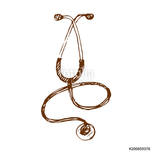 500x500 Hand Drawn Stethoscope. Vector Illustration. Sketch. Stock Image - Stethoscope Sketch