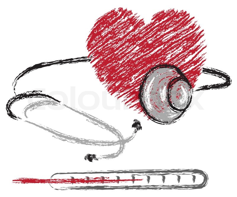 800x666 Vector Medical Sketch Of Heart, Stethoscope And Thermometer - Stethoscope Sketch