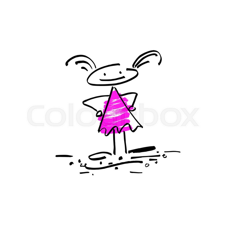 800x800 Hand Drawing Sketch Doodle Human Stick Figure Happy Girl On Paint - Stick Figure Sketch