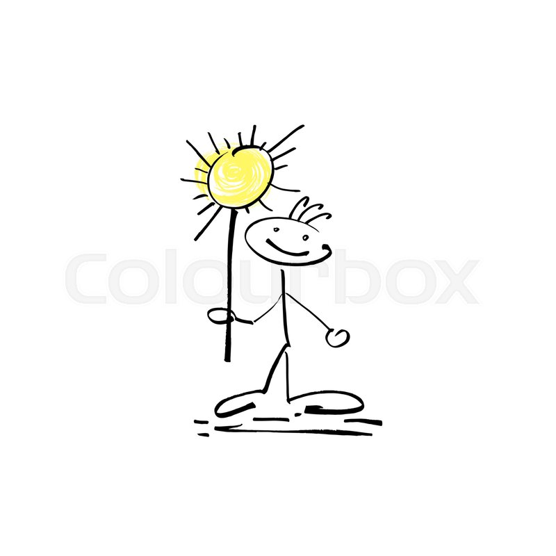 800x800 Hand Drawing Sketch Human Smile Stick Figure With Sun Sign, Unique - Stick Figure Sketch