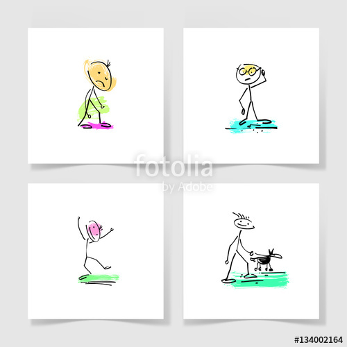 500x500 Set Of Four Marker Hand Drawing Sketch Doodle Human Stick Figure - Stick Figure Sketch