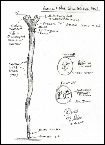 362x500 Design Sketch Walking Thumb Stick Made From A Birch Sapling And - Stick Sketch