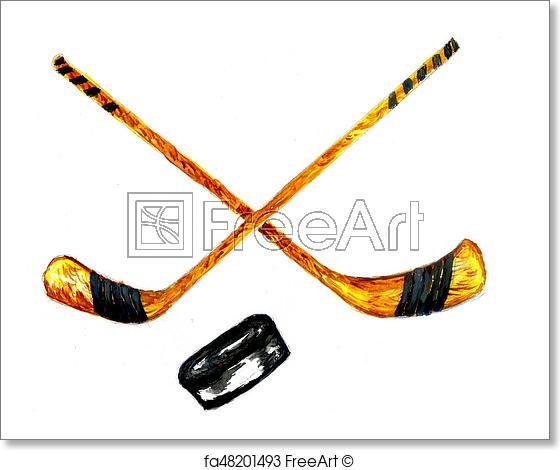 560x470 Free Art Print Of Hockey Stick Sketch. Watercolor Sport Sketch - Stick Sketch