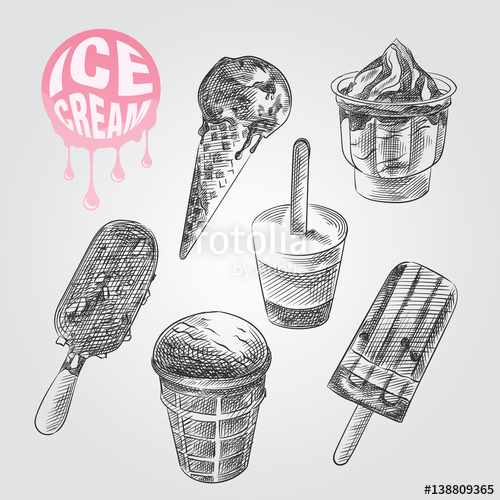500x500 Set Of Hand Drawn Sketch Ice Cream Isolated On White Background - Stick Sketch