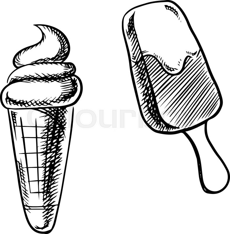 787x800 Chocolate Ice Cream Stick And Soft Ice Cream Cone With Vanilla - Stick Sketch