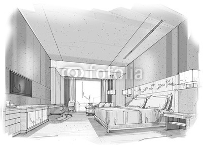 400x287 Sketch Design Bedroom,interior Design,hotel Sticker Colourful - Sticker Sketch