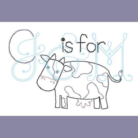 570x570 C Is For Cow Vintage Stitch Sketch Embroidery Design Etsy - Stitch Sketch