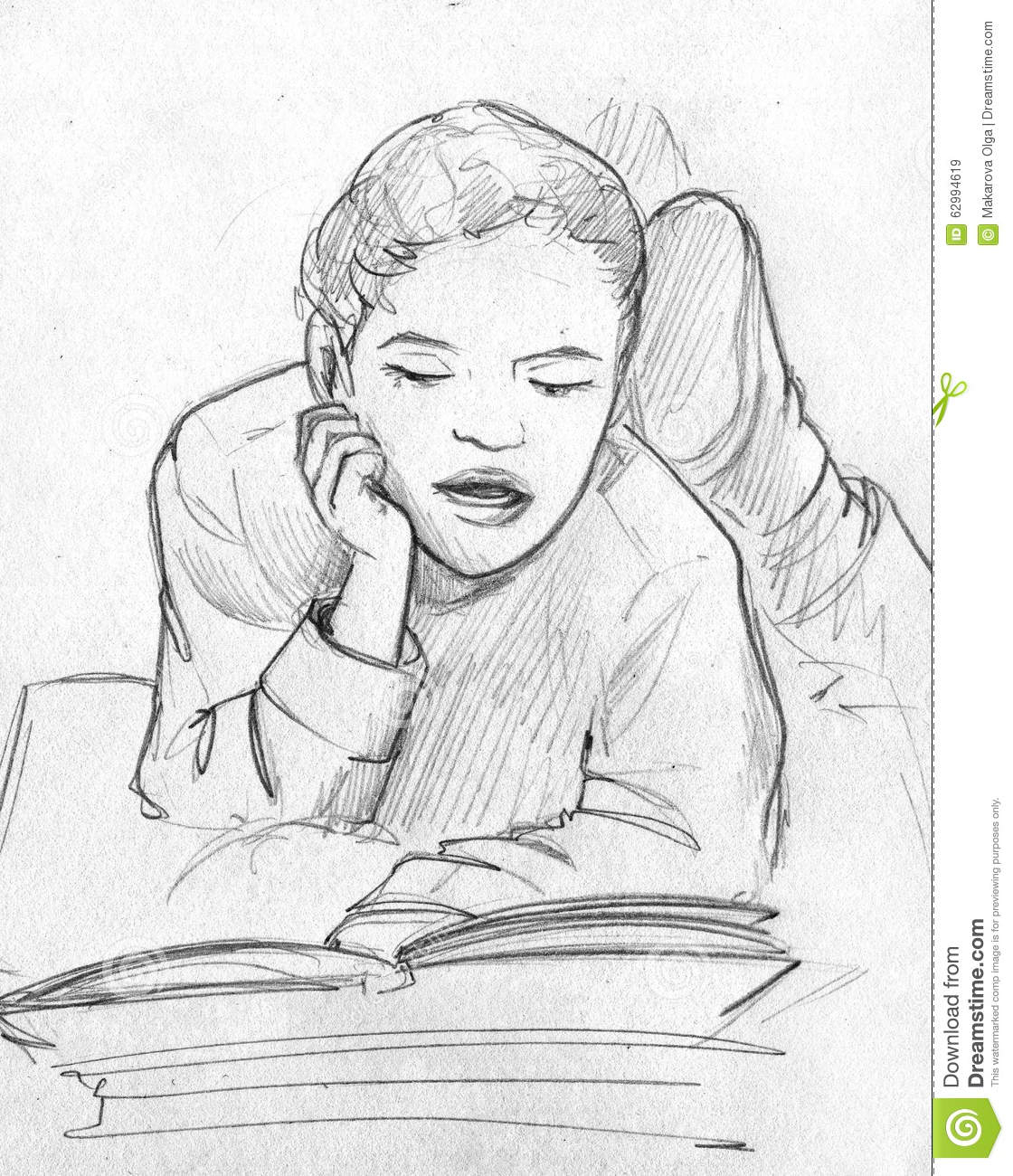 1120x1300 Pencil Sketches Picture In Children Child Reading A Book - Stock Sketches