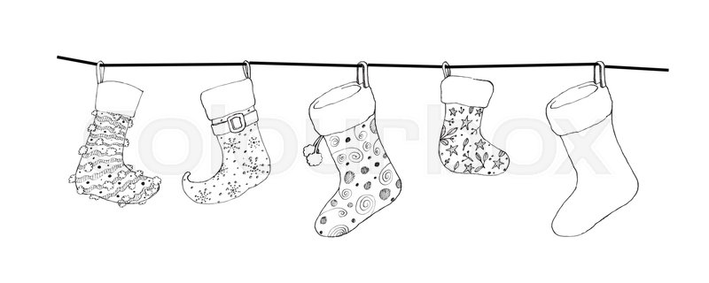 800x320 Illustration Hand Drawn Sketch Of Checked Christmas Stockings - Stocking Sketch