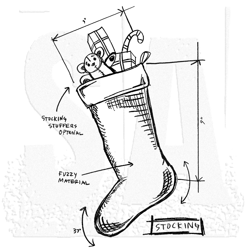 800x800 Tim Holtz Wood Mounted Stamp - Stocking Sketch