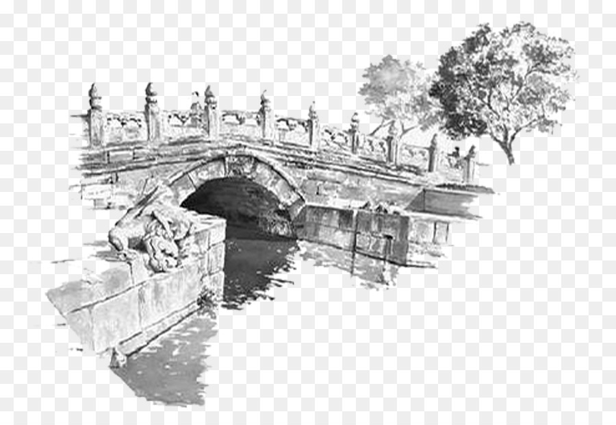 900x620 Beijing Drawing Painter Ink Wash Painting Sketch - Stone Bridge Sketch