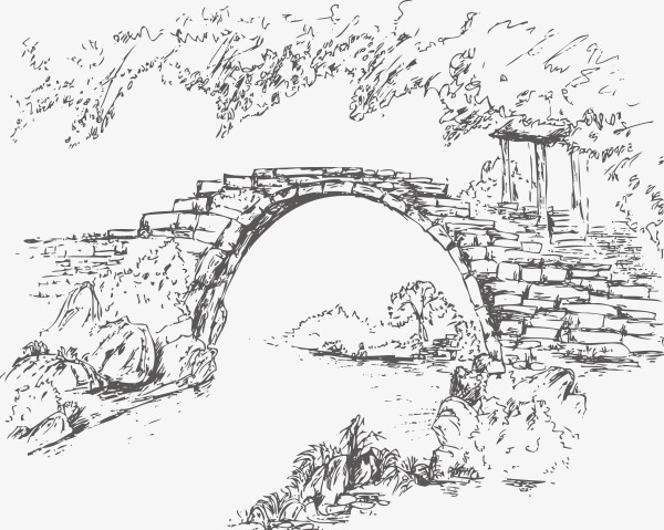 600x479 H5 Material Stone Bridge Landscape, Bridge Clipart, Landscape - Stone Bridge Sketch