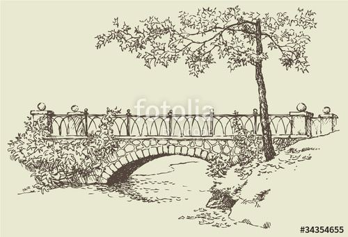 500x341 Landscape Sketch Of Stone Bridge Stock Image And Royalty Free - Stone Bridge Sketch