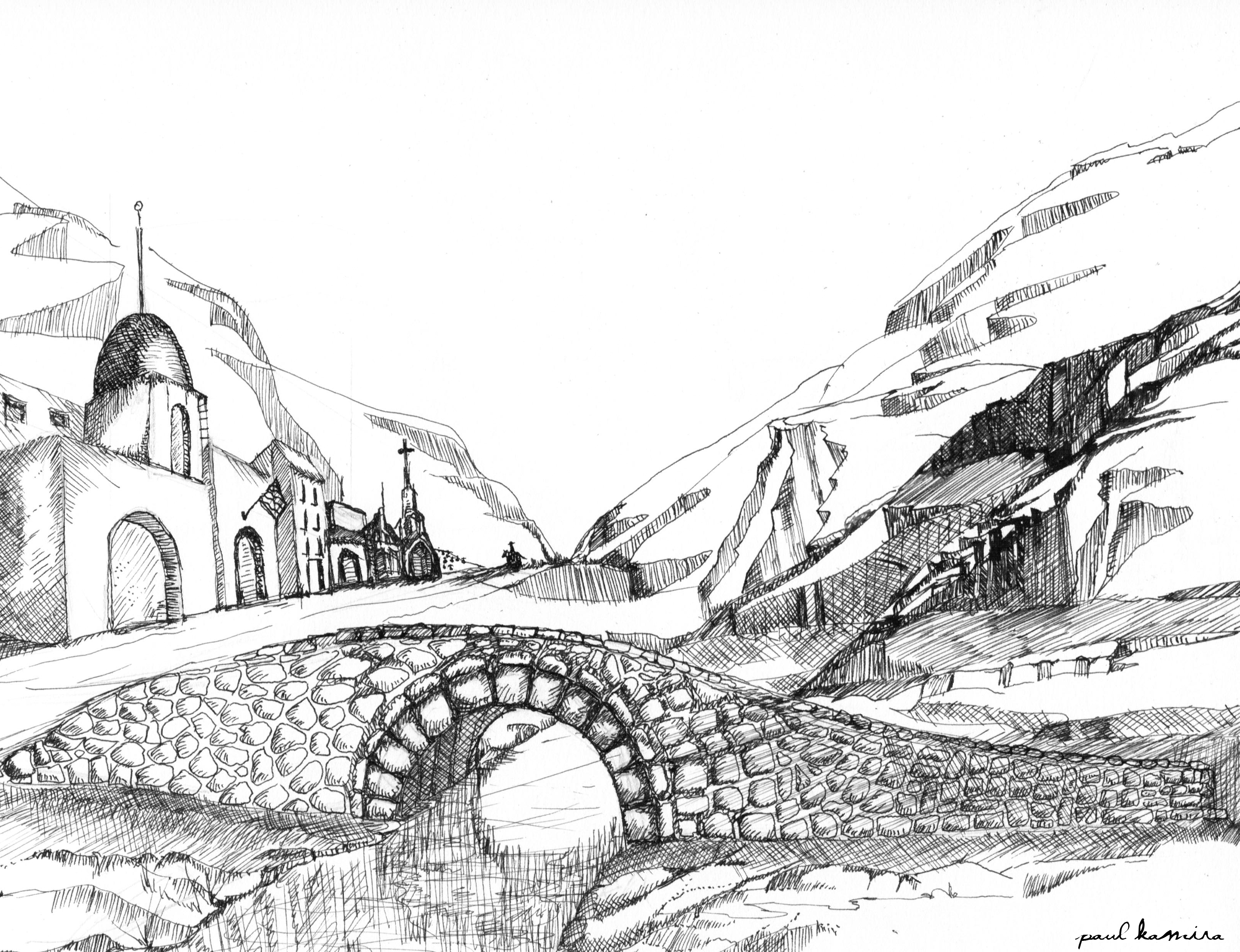 3229x2480 Pen And Ink Stone Bridge Pen Amp Ink Pencils Amp Paint - Stone Bridge Sketch