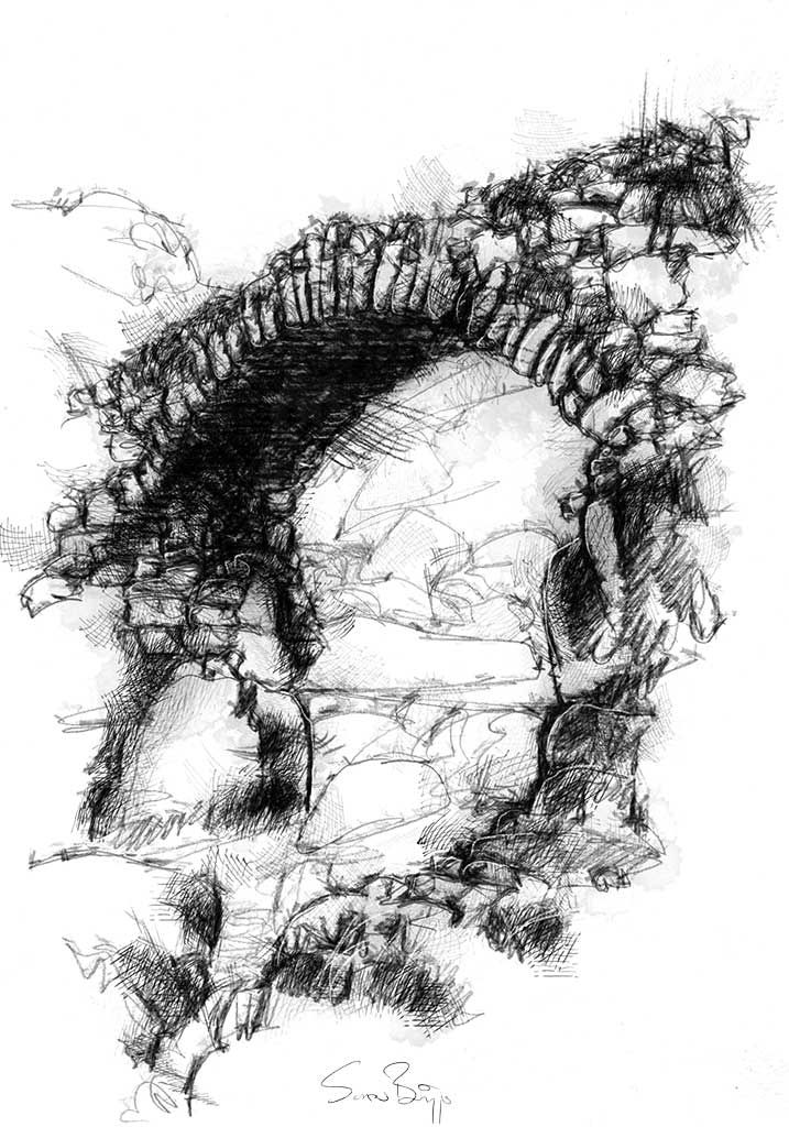 717x1024 Stone Bridge Water Colour Architecture Drawing - Stone Bridge Sketch