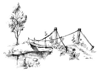 320x240 Stone Bridge Over River Sketch - Stone Bridge Sketch
