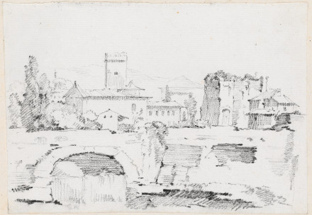 440x304 An Italian Town With A Stone Bridge And A Waterfall - Stone Bridge Sketch