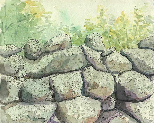 600x480 Jackie Sullivan Sketch Blog Old Stone Wall From Up Island - Stone Sketch