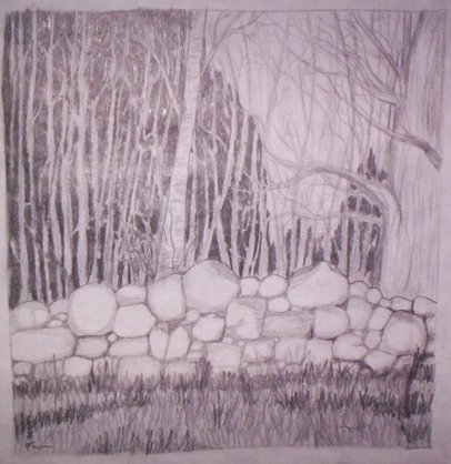 406x418 Stone Wall Sketch By Taynalaubacher - Stone Wall Sketch