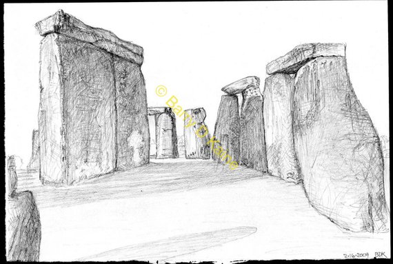 570x383 Stonehenge Pencil Sketch Print Etsy - Stonehenge Sketch