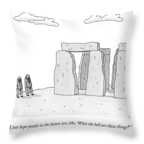 500x500 Two Men In Robes Chat Beside Stonehenge Throw Pillow For Sale By - Stonehenge Sketch