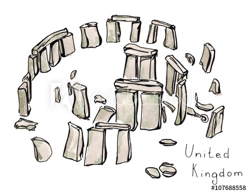500x389 Watercolor Hand Drawn Sketch Of Stonehenge United Kingdom Isolated - Stonehenge Sketch