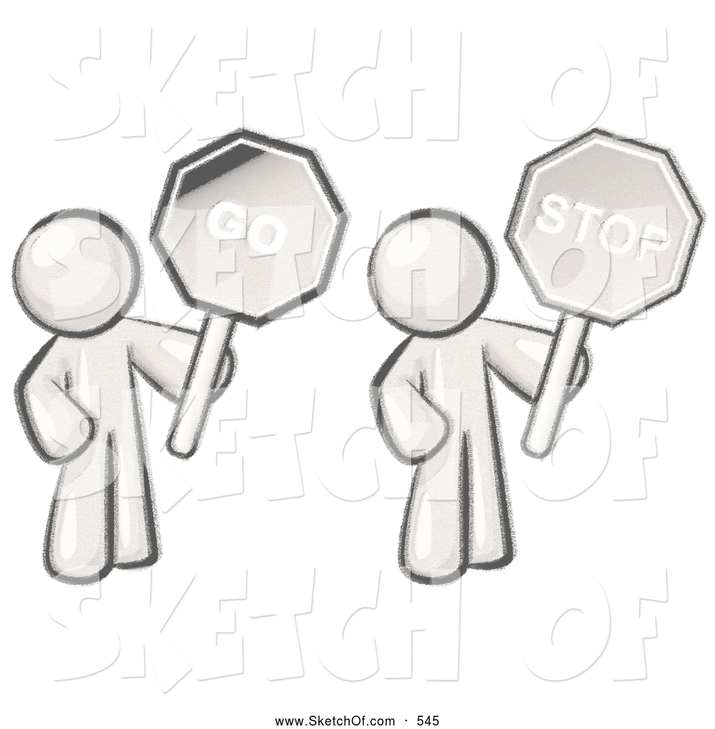 1024x1044 Drawing Of A Sketched Design Mascot People Holding Stop And Go - Stop Sign Sketch