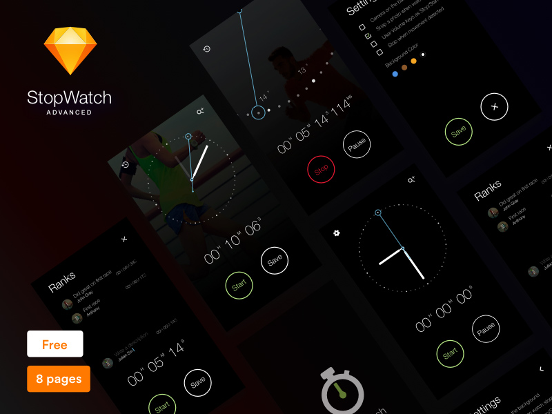 800x600 Stopwatch Ui Kit Freebie - Stopwatch Sketch