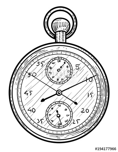 390x500 Stopwatch Illustration, Drawing, Engraving, Ink, Line Art, Vector - Stopwatch Sketch