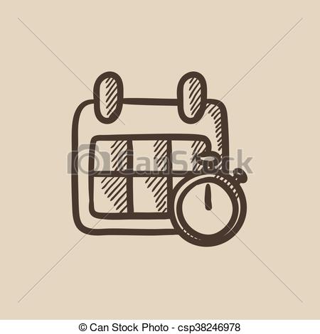 450x470 Calendar And Stopwatch Sketch Icon. Calendar And Stopwatch Vector - Stopwatch Sketch