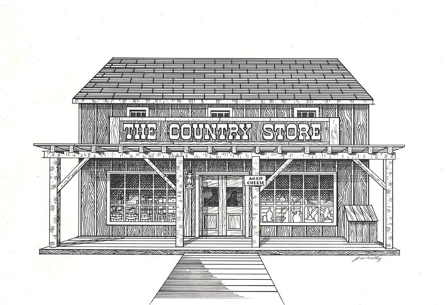 900x615 The Country Store Drawing By J W Kelly - Store Sketch