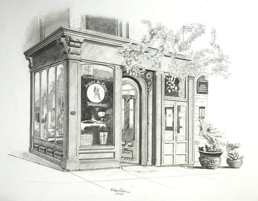 900x704 James And Sons Storefront Drawing By James Robinson - Storefront Sketch