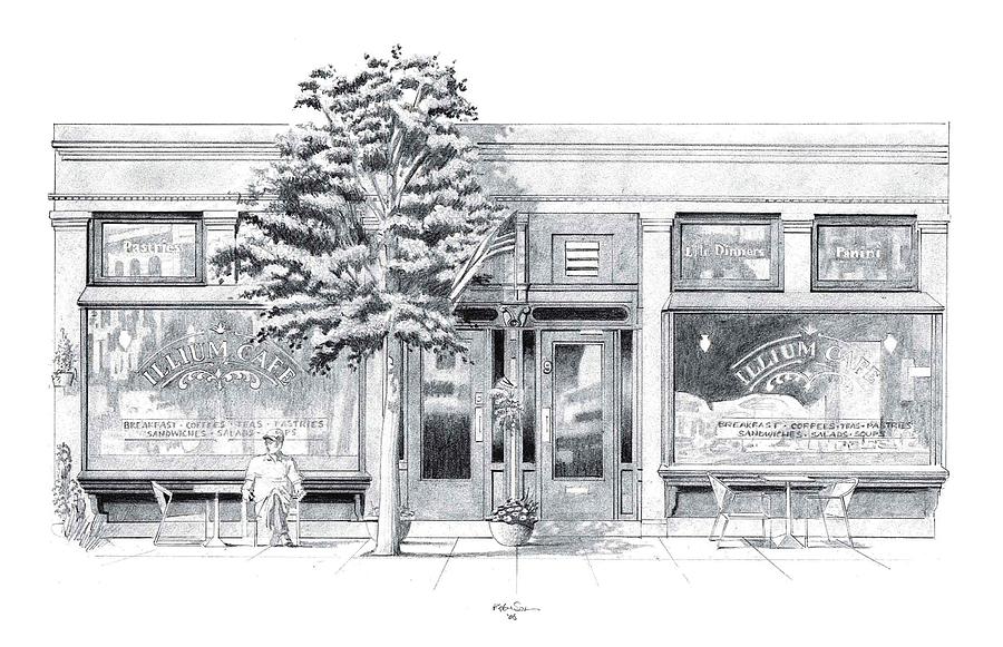 900x581 Illoium Cafe, Troy, Ny Storefront Drawing By James Robinson - Storefront Sketch